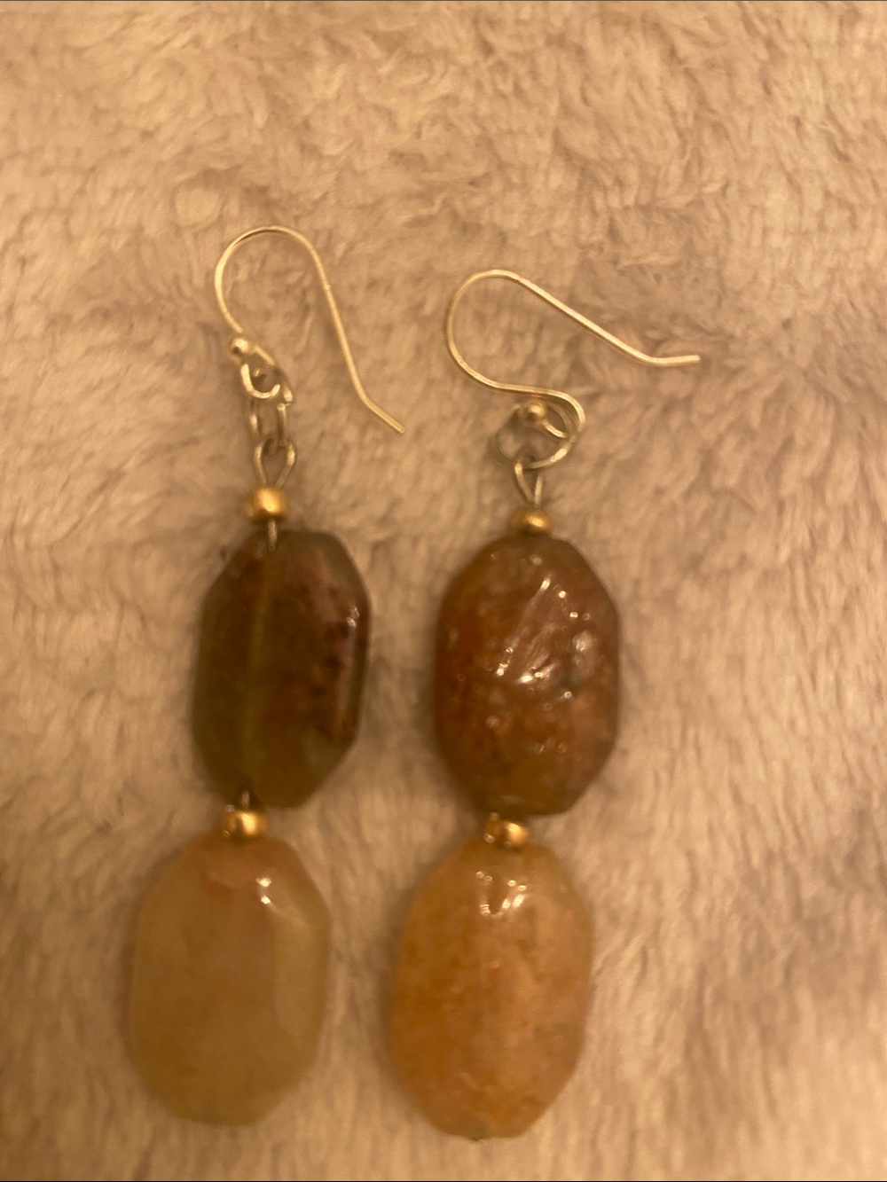Gold-Tone Brown & Amber Stone Drop Earrings